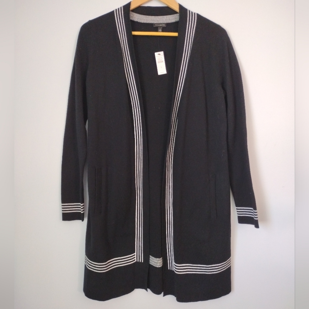 NWT Talbots black‎ open long cardigan duster with pockets sweater